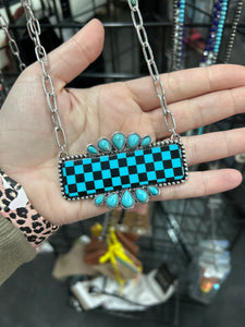 Blue Checkered Bad Necklace