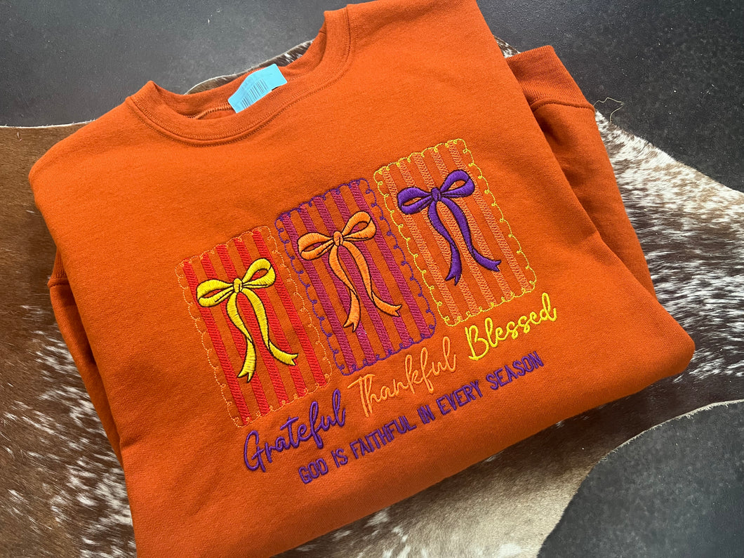 Greatful, Thankful Embroidered Pullover