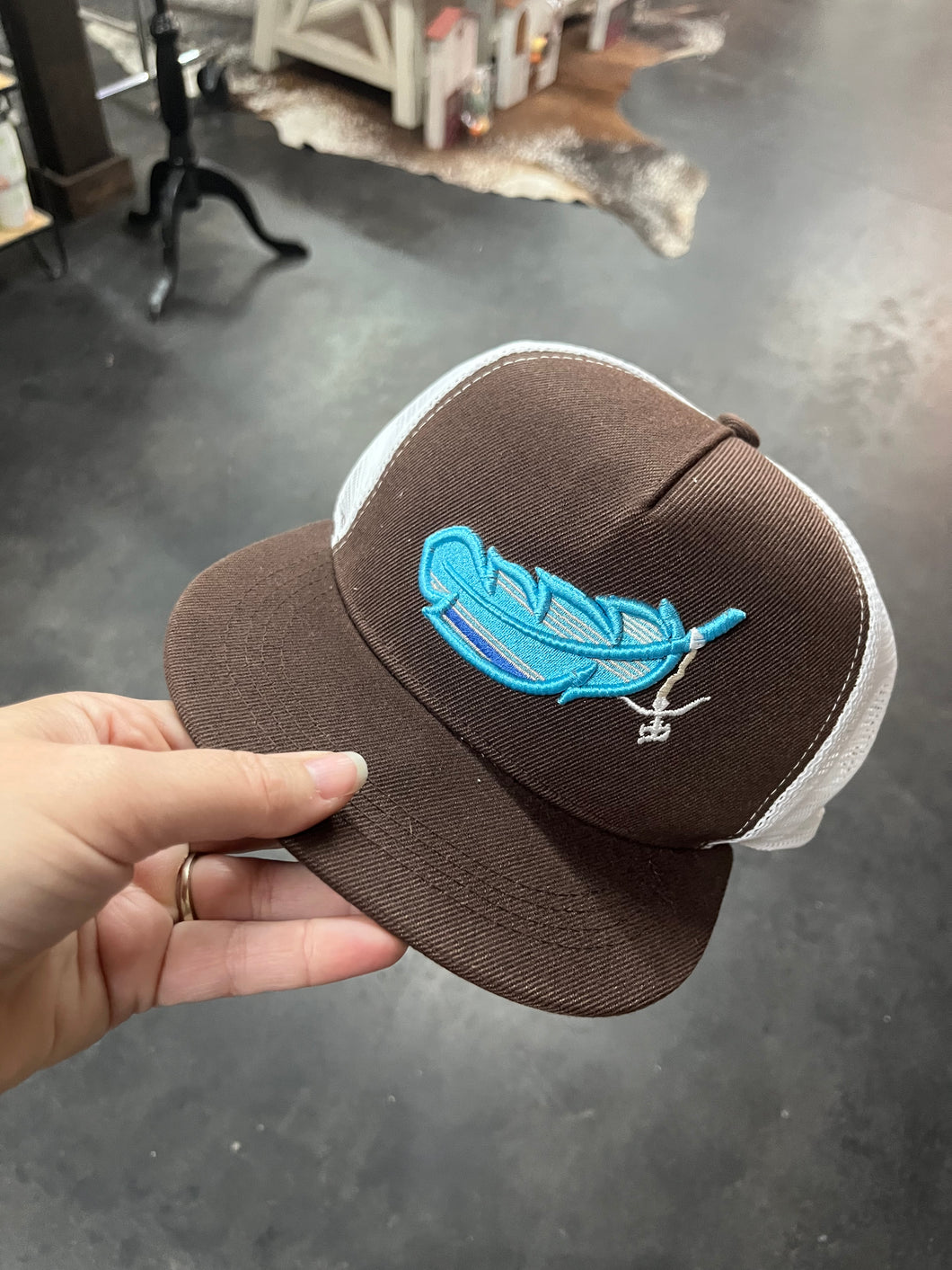 Brown Feather Embroidered Hat