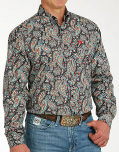 Navy Paisley Cinch Long Sleeve