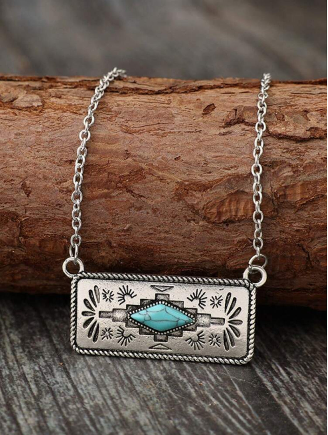 Silver Aztec Bar Necklace