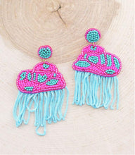 Load image into Gallery viewer, Blue and Pink Cowboy Hat Seadbead Earrings
