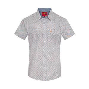Blue/Orange Pearl Snap S/S Button Up