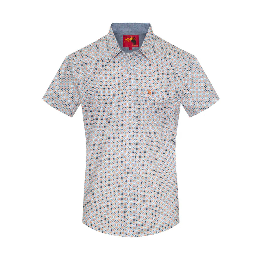 Blue/Orange Pearl Snap S/S Button Up