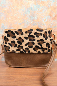 Square Deal Loni Leopard Taupe Brown Clutch