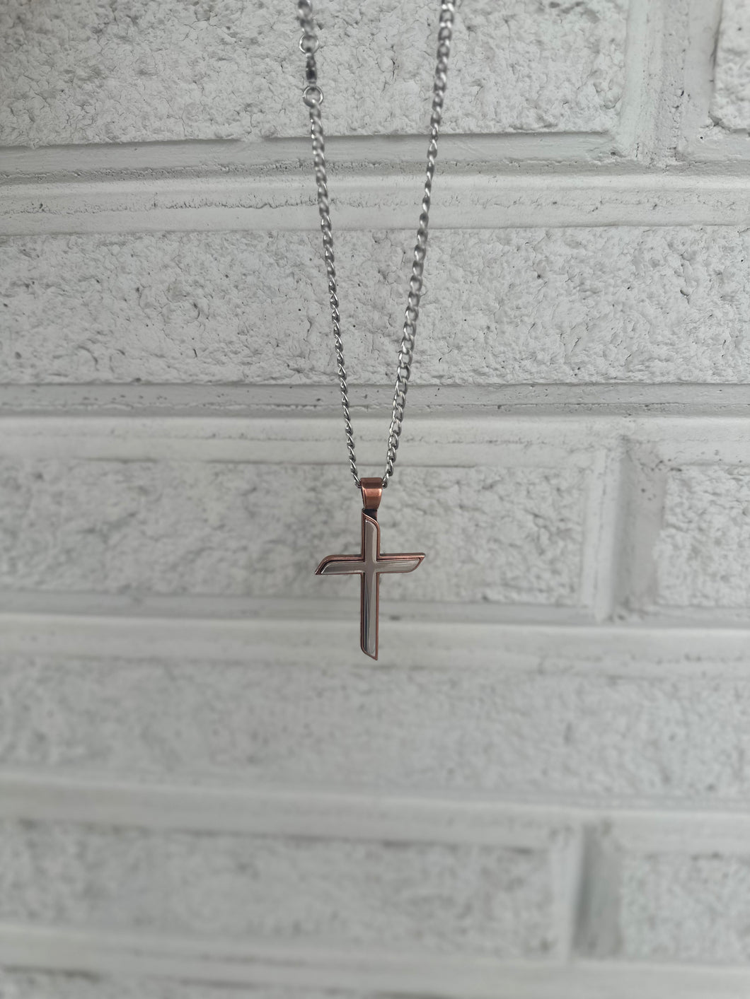 Mens Silver and Bronze Cross Necklace