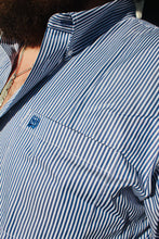 Load image into Gallery viewer, Mens Dark Blue Striped Button Up
