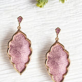 Let's Fall in Love Rain Drop Earrings with Gold Casing, Pink